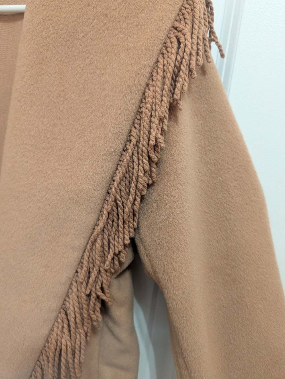 Line & Dot Camel Fringe Shawl Collar Coat, Size XS - Picture 3 of 8
